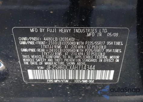 2010 Subaru Forester 2.5X Limited from USA, damaged, VIN JF2SH6DCXAH714344